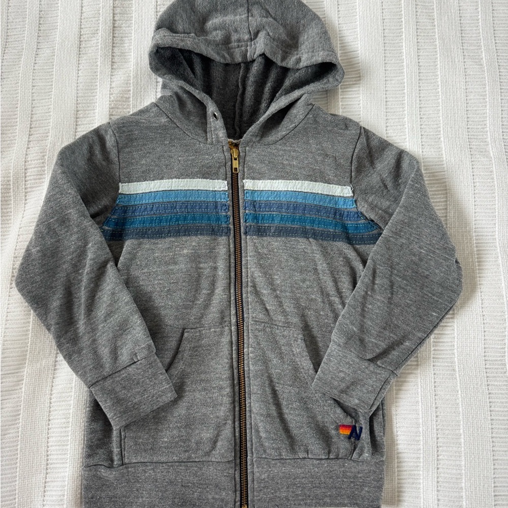 Kids Aviator Nation 5 stripe hoodie in heather grey - size 8